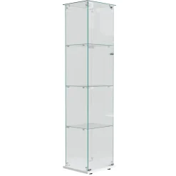 Vitrine d'exposition 4 niveaux avec éclairage LED tactile, verre trempé, étagères blanches, design moderne et compact, Blanc