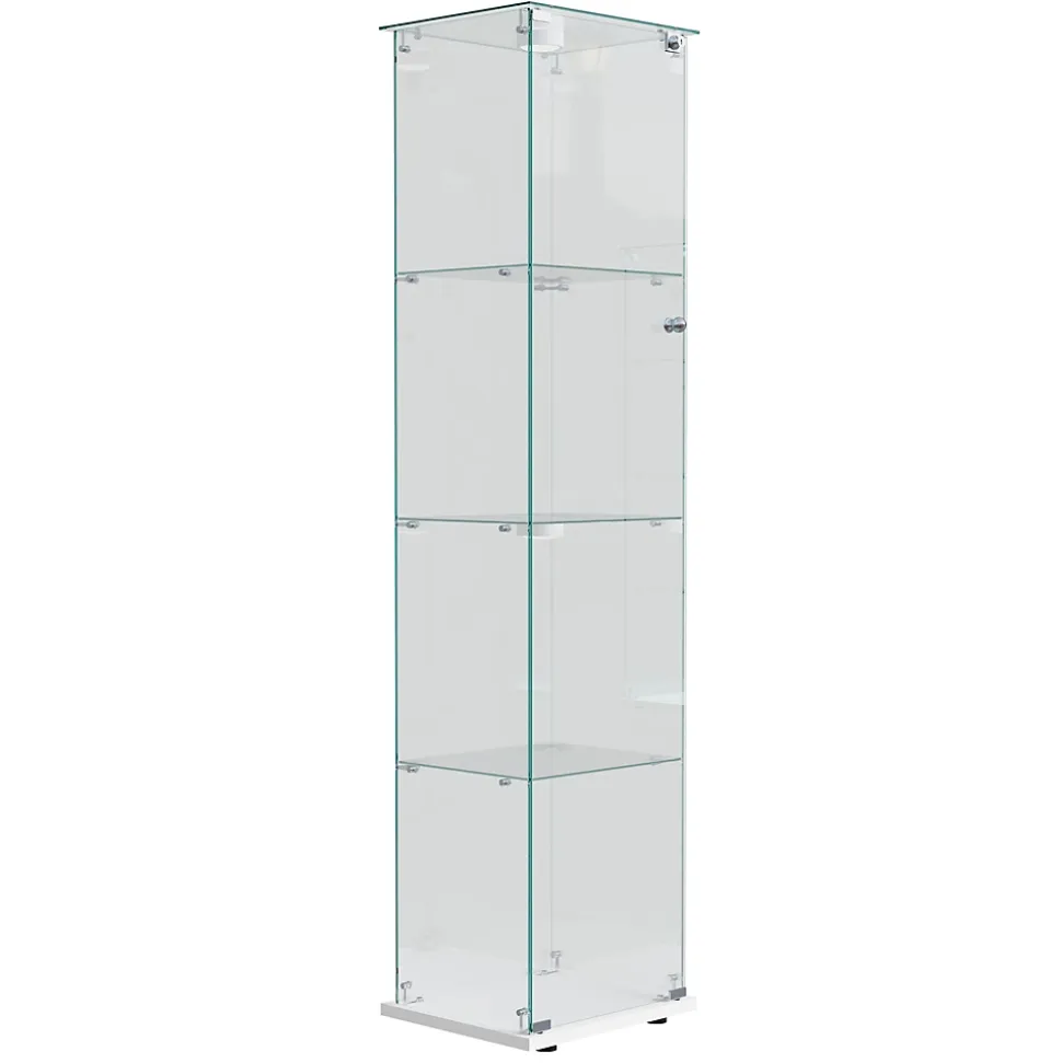 Vitrine d'exposition 4 niveaux avec éclairage LED tactile, verre trempé, étagères blanches, design moderne et compact, Blanc