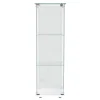 Vitrine d'exposition 3 niveaux avec porte simple et éclairage LED intégré, verre trempé, étagères blanches, design moderne, Blanc