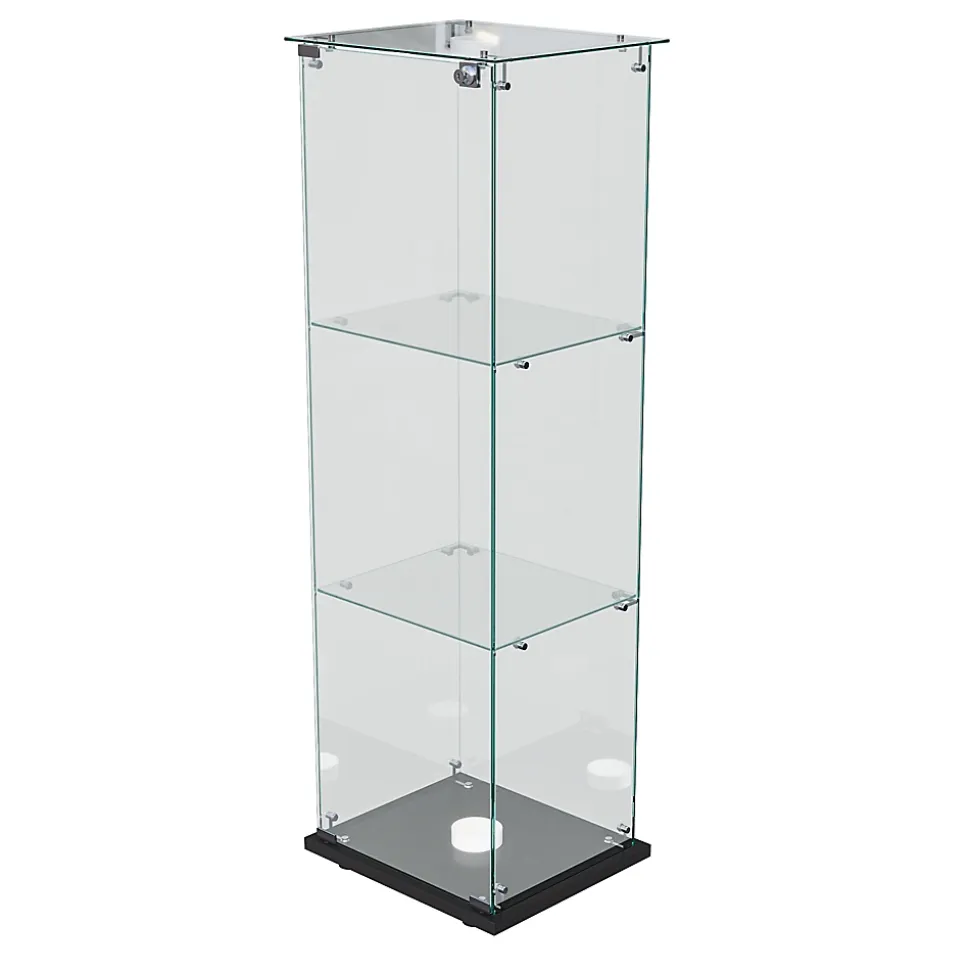 Vitrine d'exposition 1 porte à 3 niveaux, Verre trempé avec éclairage tactile, Design panoramique, Gain de place et élégant, Noir