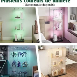 Vitrine d'exposition 1 porte à 3 niveaux, Verre trempé avec éclairage tactile, Design panoramique, Gain de place et élégant, Noir