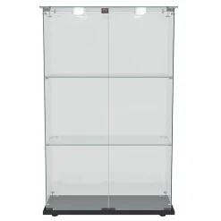 Vitrine d'exposition double porte 3 niveaux avec éclairage LED tactile, verre trempé, étagères noires, design moderne, Noir