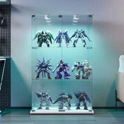 Vitrine d'exposition double porte 3 niveaux avec éclairage LED tactile, verre trempé, étagères blanches, design moderne, Blanc