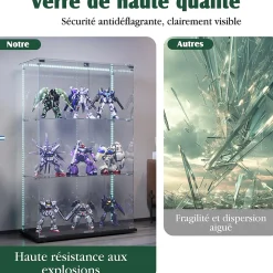 Vitrine D'exposition En Verre Avec LED, 3 Étagères, 2 Portes, Colonne, 35 X 78,5 X 123,3 Cm, Noir