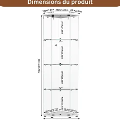 Vitrine d'exposition en verre 4 niveaux avec bande LED, Porte simple, Vitrine d'angle, Blanc