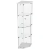 Vitrine d'exposition, Vitrine d'angle en verre 4 niveaux avec éclairage tactile, Porte simple, Blanc