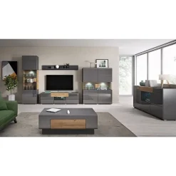Vitrine double portes collection OHIO. Couleur gris anthracite et chene. LED incluses