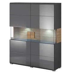 Vitrine double portes collection OHIO. Couleur gris anthracite et chene. LED incluses