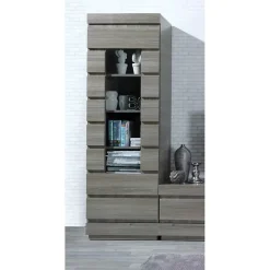 Vitrine DUCAL - 1 Porte - Coloris Effet Bois Gris - 60 x 50 x 185 cm
