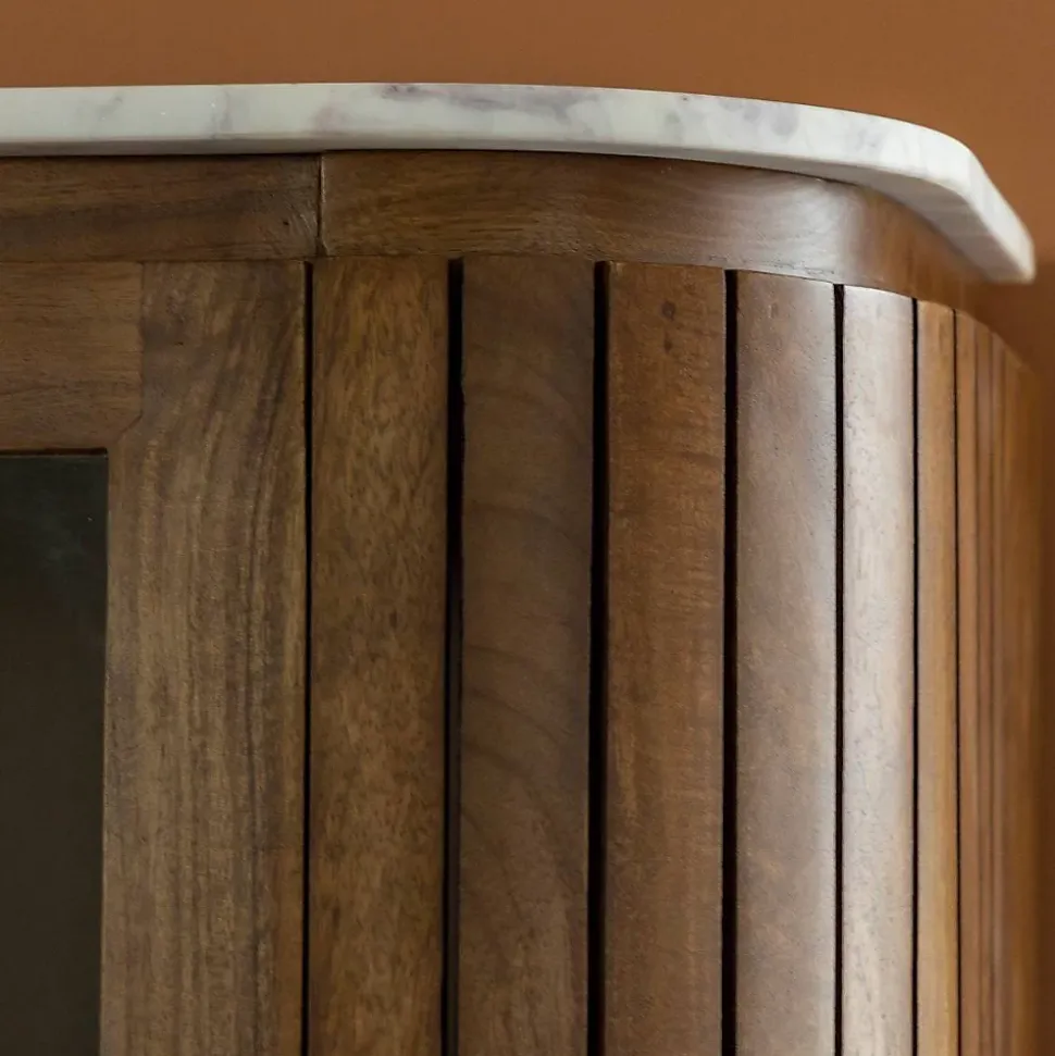 Vitrine en bois de manguier et marbre Sienne