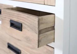 Vitrine en bois de mindi massif avec 3 tiroirs et porte vitrée