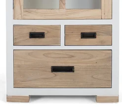 Vitrine en bois de mindi massif avec 3 tiroirs et porte vitrée