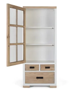 Vitrine en bois de mindi massif avec 3 tiroirs et porte vitrée