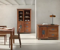 Vitrine en bois massif d'acacia recyclé