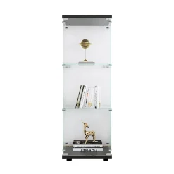 Vitrine en Verre - 3 étagères en Verre - avec Portes et Serrure - Noir