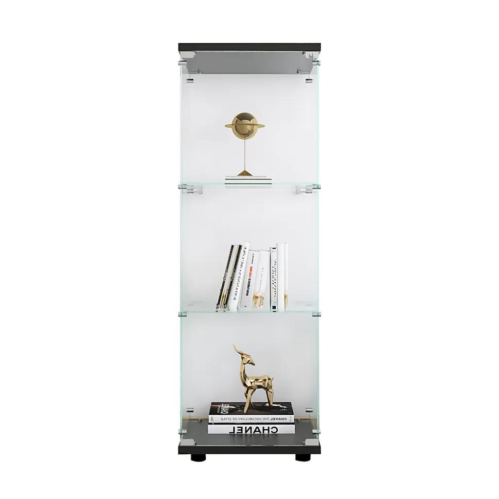 Vitrine en Verre - 3 étagères en Verre - avec Portes et Serrure - Noir