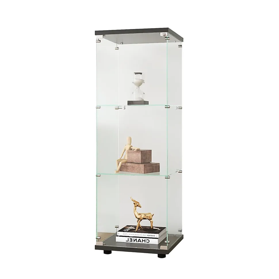 Vitrine en Verre - 3 étagères en Verre - avec Portes et Serrure - Noir