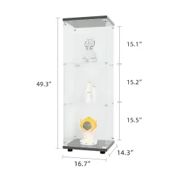 Vitrine en Verre - 3 étagères en Verre - avec Portes et Serrure - Noir