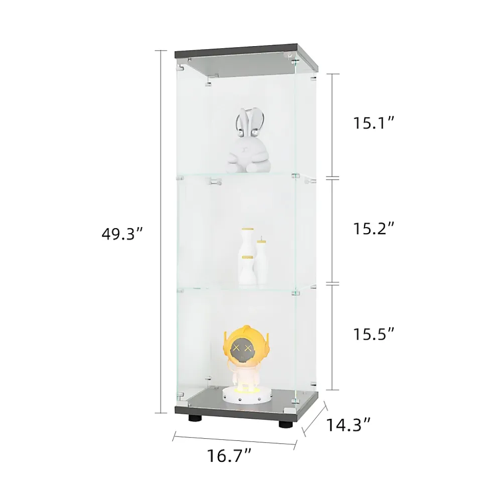 Vitrine en Verre - 3 étagères en Verre - avec Portes et Serrure - Noir