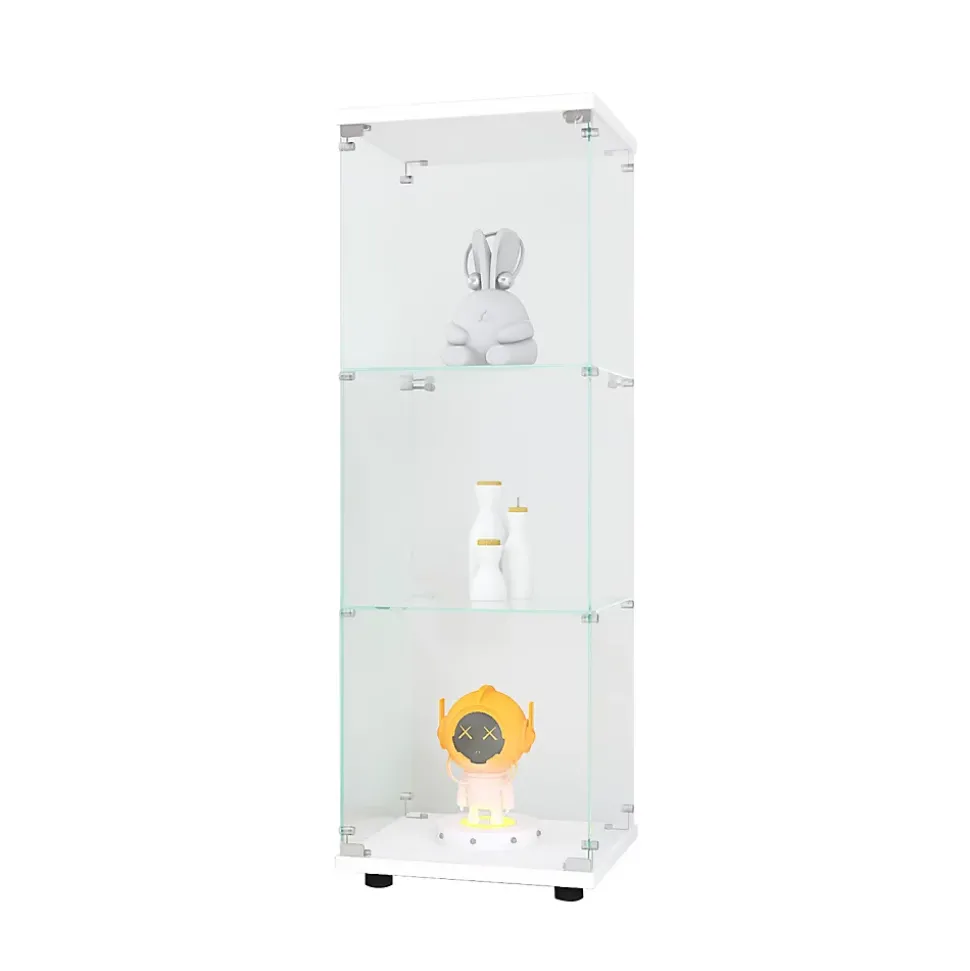 Vitrine en Verre - 3 étagères en Verre - avec Portes et Serrure - Blanc