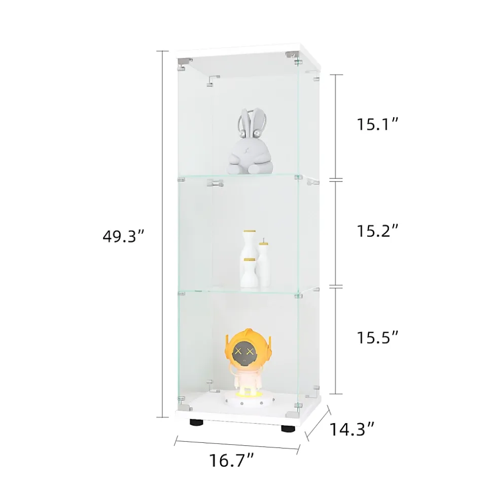 Vitrine en Verre - 3 étagères en Verre - avec Portes et Serrure - Blanc