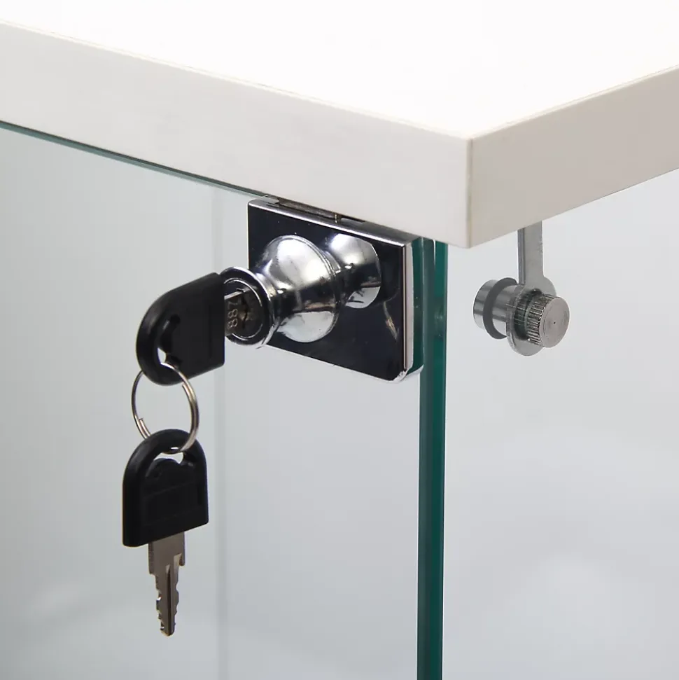 Vitrine en Verre - 3 étagères en Verre - avec Portes et Serrure - Blanc