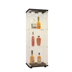 Vitrine en Verre - 3 étagères - Avec LEDs, lumière et serrure, noir