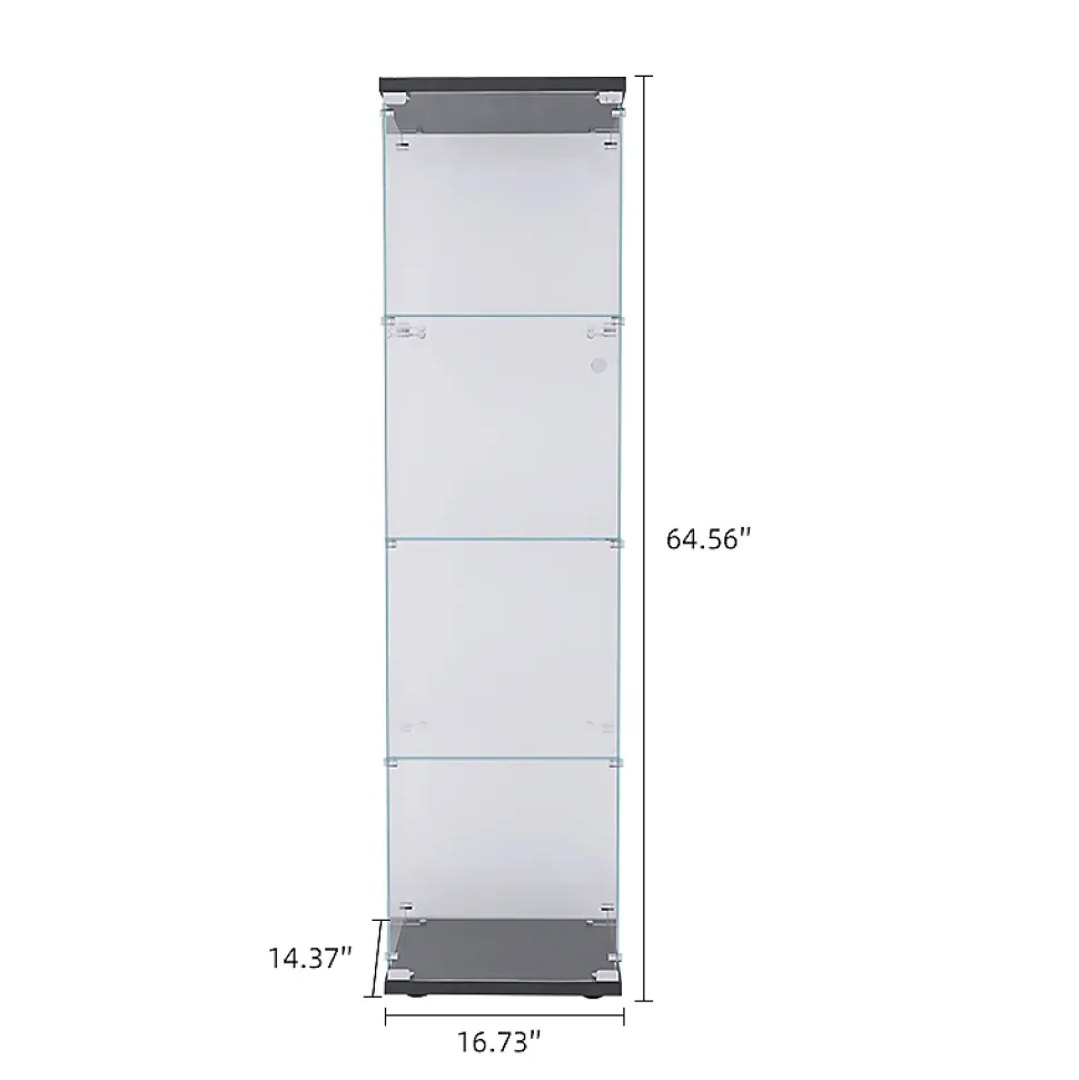 Vitrine en verre à 4 étagères avec porte, bibliothèque sur pied pour salon, chambre à coucher, bureau, verre trempé, noire