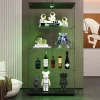 Vitrine en verre à deux portes avec éclairage LED et 4 étagères, étagère sur pied pour salon, chambre à coucher, bureau, noir