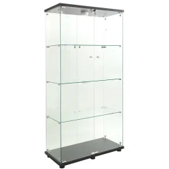 Vitrine en verre à deux portes avec éclairage LED et 4 étagères, étagère sur pied pour salon, chambre à coucher, bureau, noir