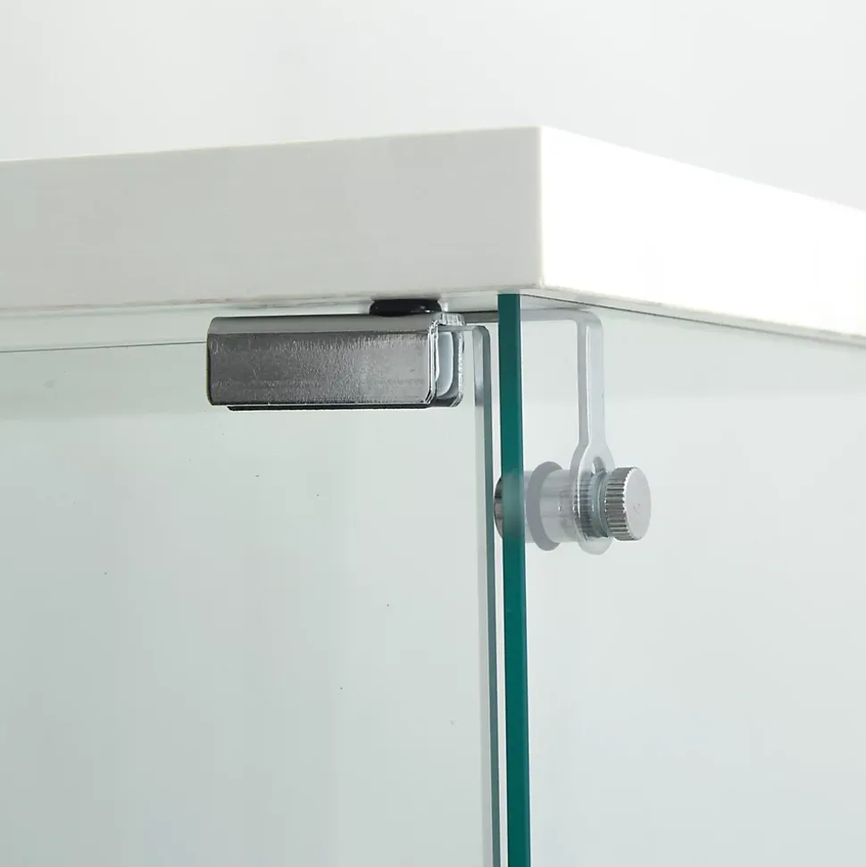 Vitrine en verre à deux portes avec éclairage LED, 4 étagères, bibliothèque sur pied moderne pour salon, chambre ou bureau, blanc