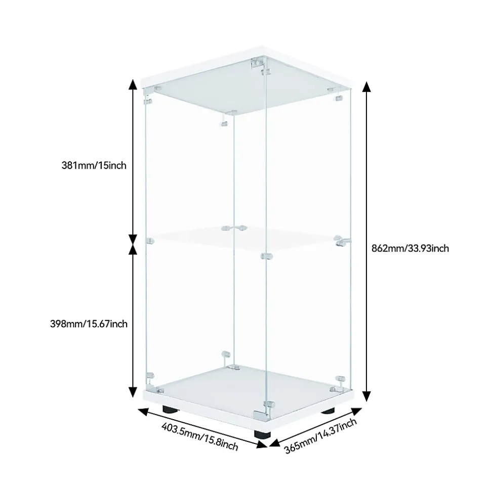 Vitrine en Verre 2 étagères, Meuble Vitrine Verre avec LED et Portes, 86x40x36 cm, Blanc