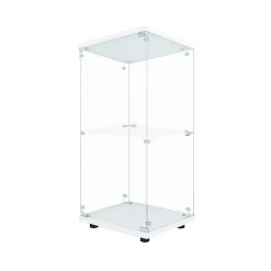 Vitrine en Verre 2 étagères, Meuble Vitrine Verre avec LED et Portes, 86x40x36 cm, Blanc