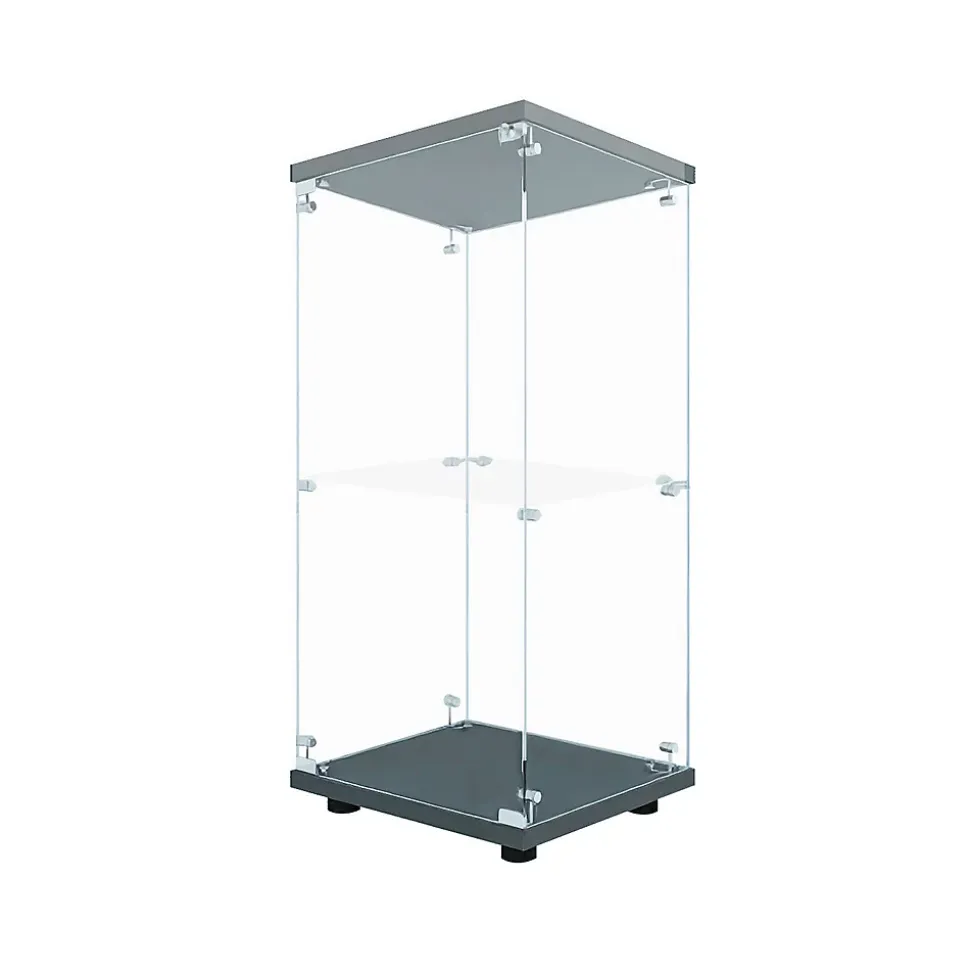 Vitrine en Verre 2 étagères, Meuble Vitrine Verre avec LED et Portes, 86x40x36 cm, Noir