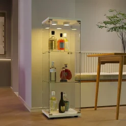 Vitrine en verre à trois couches avec lumière LED, blanc, élégante vitrine en verre pour exposer vos trésors