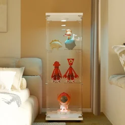 Vitrine en verre à trois couches avec lumière LED, blanc, élégante vitrine en verre pour exposer vos trésors