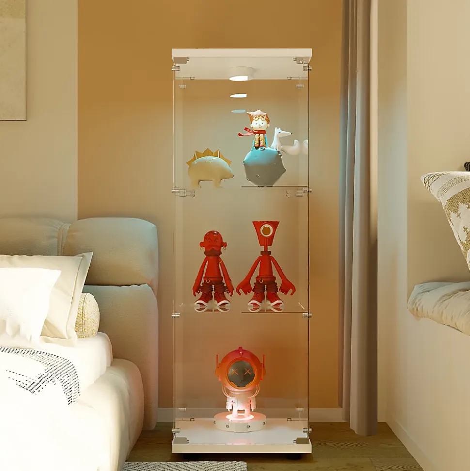 Vitrine en verre à trois couches avec lumière LED, blanc, élégante vitrine en verre pour exposer vos trésors