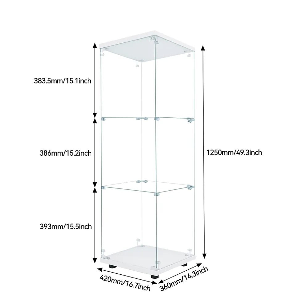 Vitrine en verre à trois couches avec lumière LED, blanc, élégante vitrine en verre pour exposer vos trésors