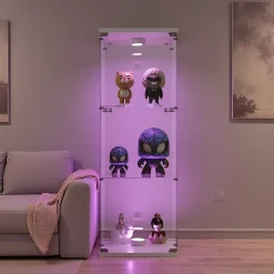 Vitrine en verre à trois couches avec lumière LED, blanc, élégante vitrine en verre pour exposer vos trésors