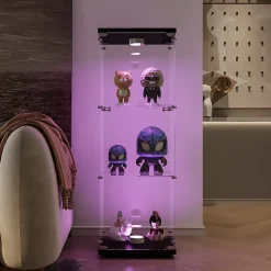 Vitrine en verre à trois couches avec lumière LED, noire, élégante vitrine en verre pour exposer vos trésors