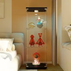 Vitrine en verre à trois couches avec lumière LED, noire, élégante vitrine en verre pour exposer vos trésors