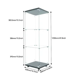 Vitrine en verre à trois couches avec lumière LED, noire, élégante vitrine en verre pour exposer vos trésors