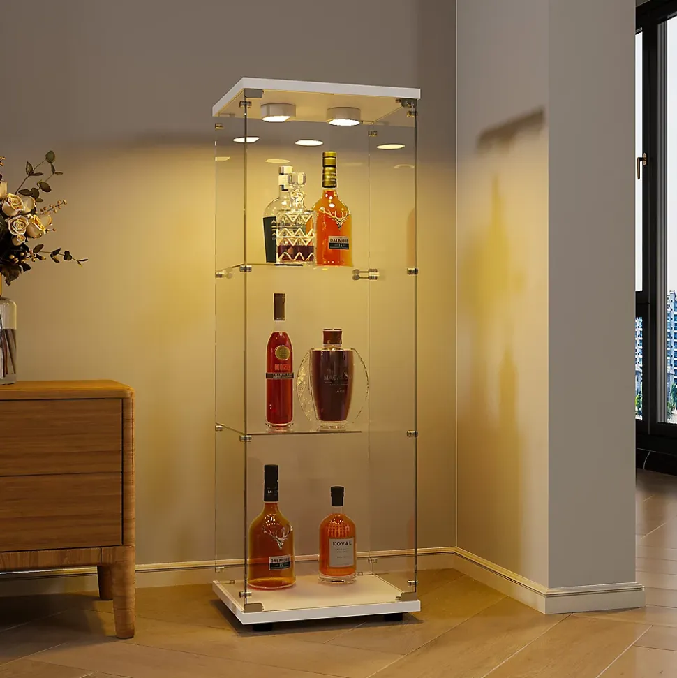 Vitrine en verre à trois couches avec lumière LED, blanc, élégante vitrine en verre pour exposer vos trésors