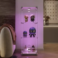 Vitrine en verre à trois couches avec lumière LED, blanc, élégante vitrine en verre pour exposer vos trésors