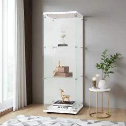 Vitrine en verre avec 3 étagères, armoire à curiosités à une porte pour salon, chambre, bureau, bibliothèque en verre blanc