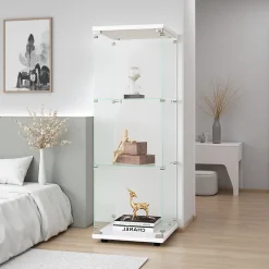 Vitrine en verre avec 3 étagères, armoire à curiosités à une porte pour salon, chambre, bureau, bibliothèque en verre blanc