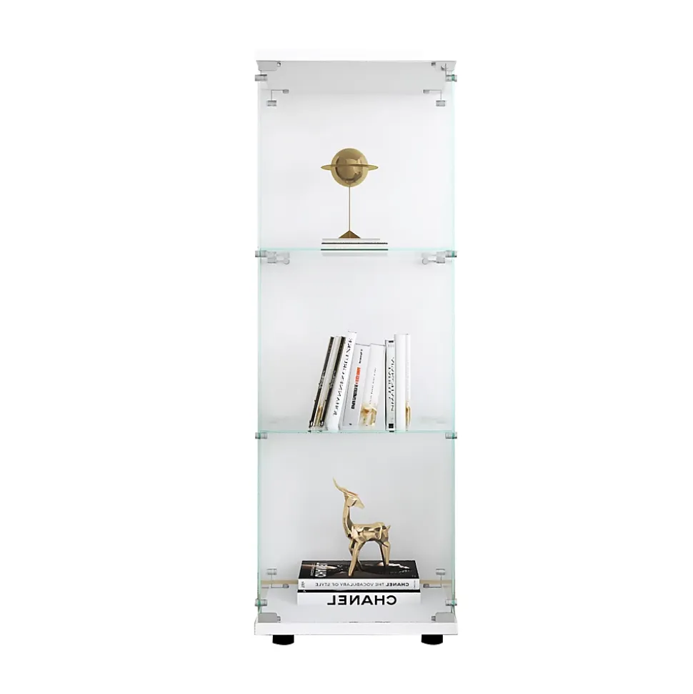 Vitrine en verre avec 3 étagères, armoire à curiosités à une porte pour salon, chambre, bureau, bibliothèque en verre blanc