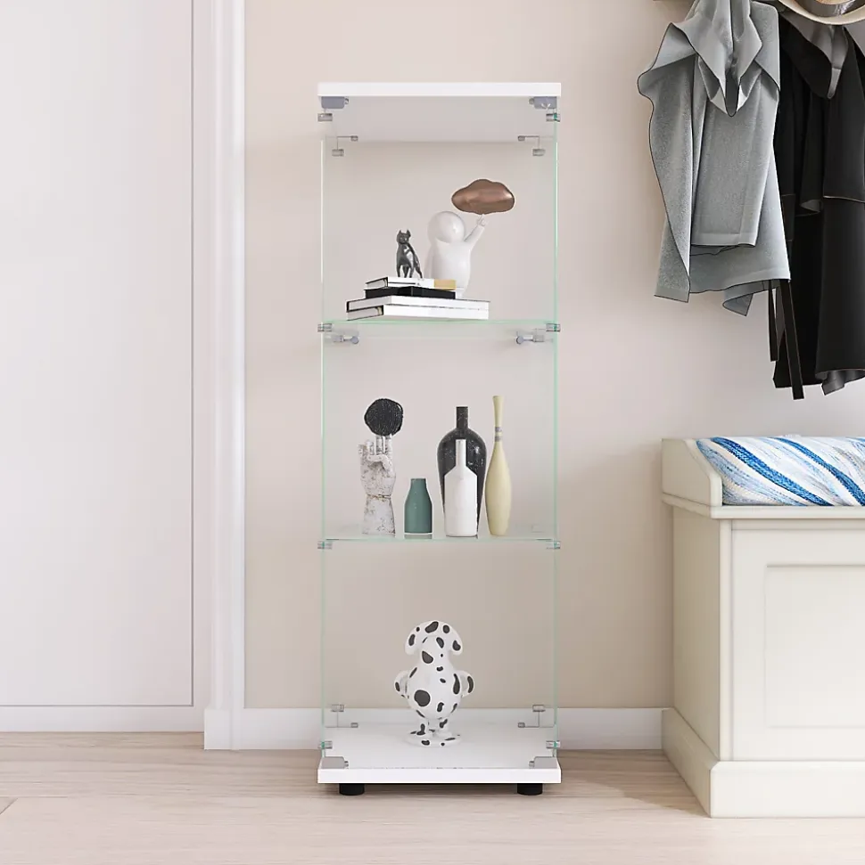 Vitrine en verre avec 3 étagères, armoire à curiosités à une porte pour salon, chambre, bureau, bibliothèque en verre blanc