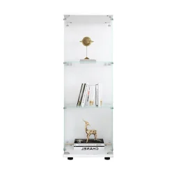 Vitrine en verre avec 3 étagères, armoire à curiosités à une porte pour salon, chambre, bureau, bibliothèque en verre, blanc