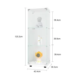 Vitrine en verre avec 3 étagères, armoire à curiosités à une porte pour salon, chambre, bureau, bibliothèque en verre, blanc